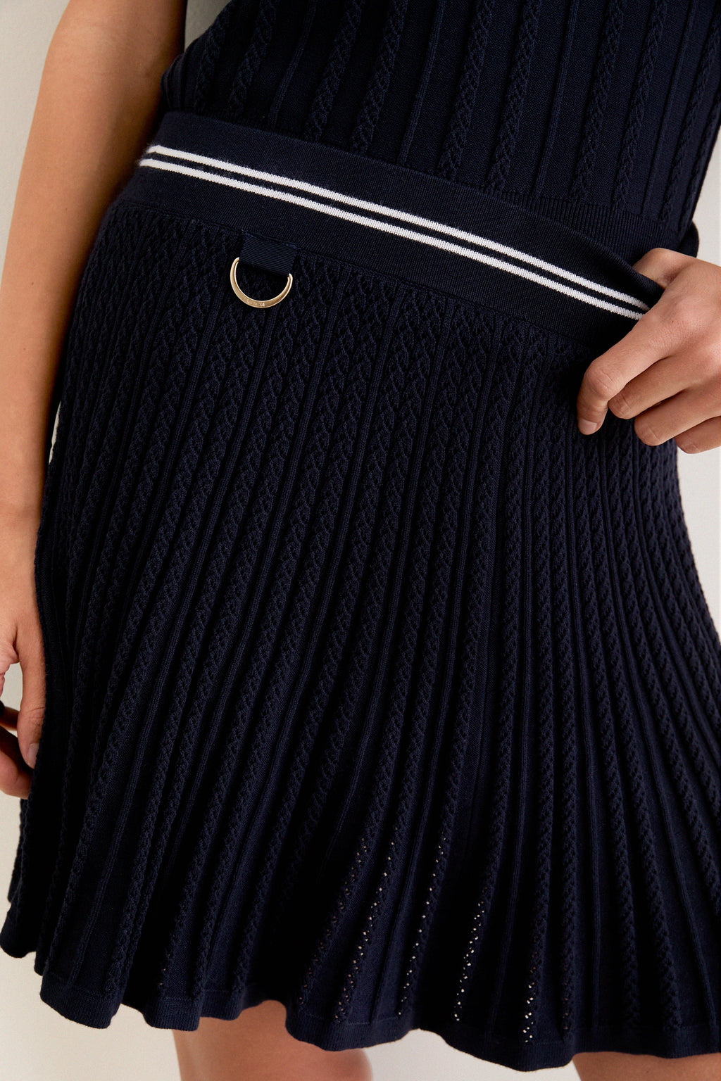 Navy and White Berg Pointelle Knit Skirt