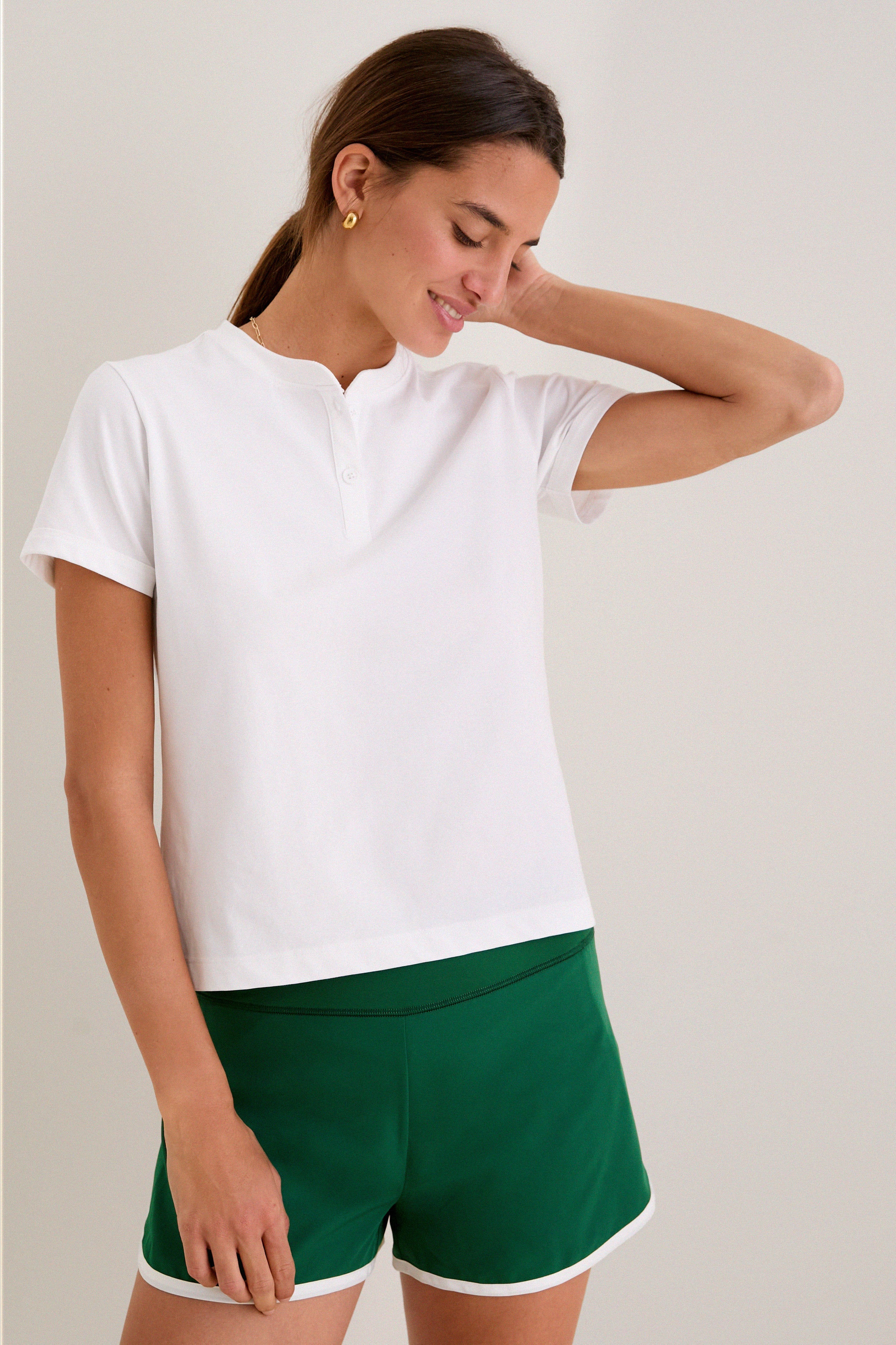 White Performance Cotton Carter Henley Tee