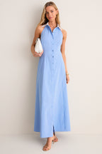 Vista Blue and White Maurie Halter Maxi Dress