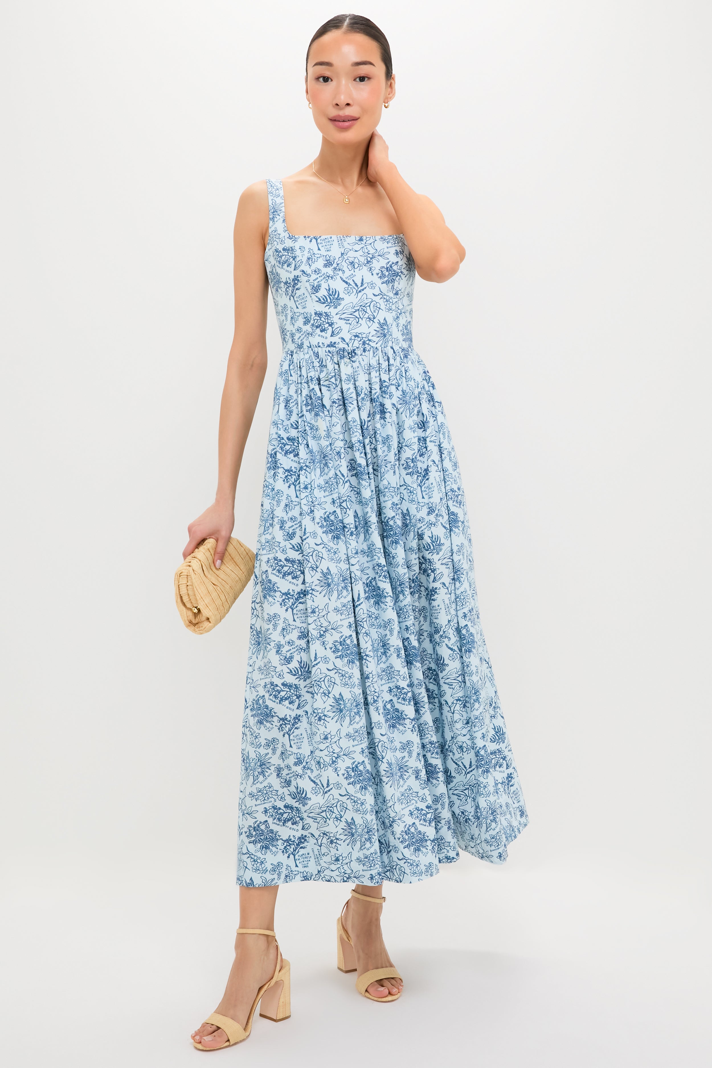 Blue Flora Scoop Neck Maxi Dress