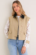 Khaki with Lace Sleeves Clarisse Jacket