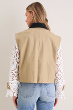 Khaki with Lace Sleeves Clarisse Jacket