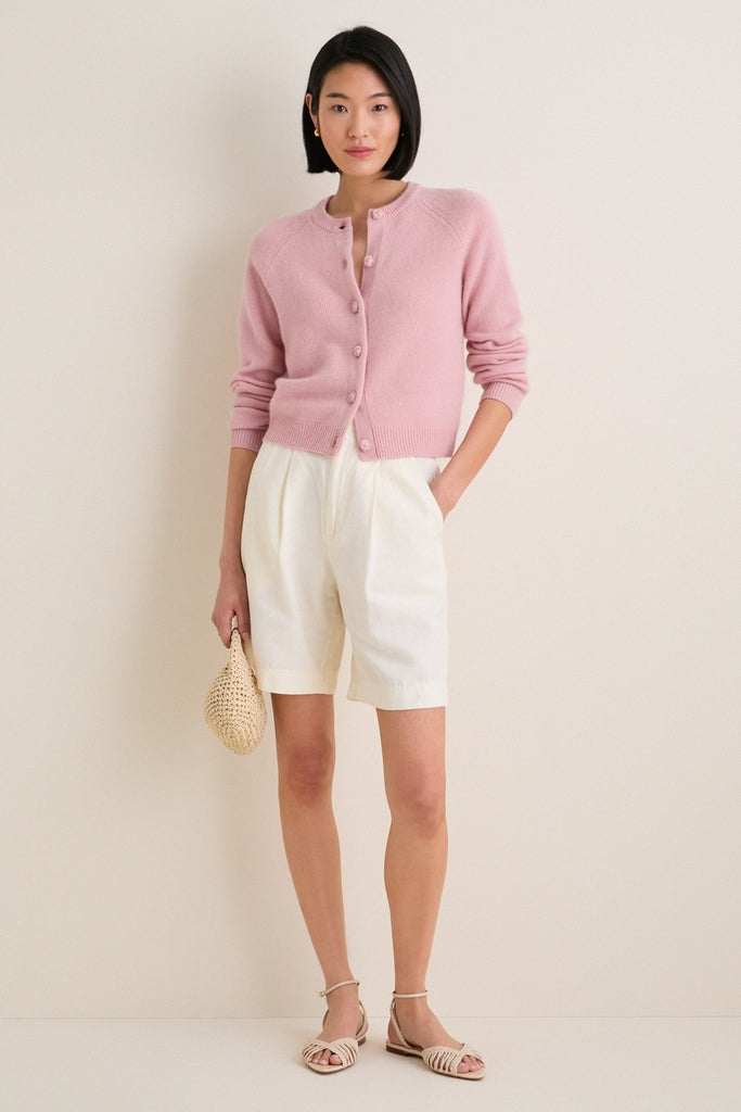 Powder Pink Cashmere Knot Button Phoebe Cardigan