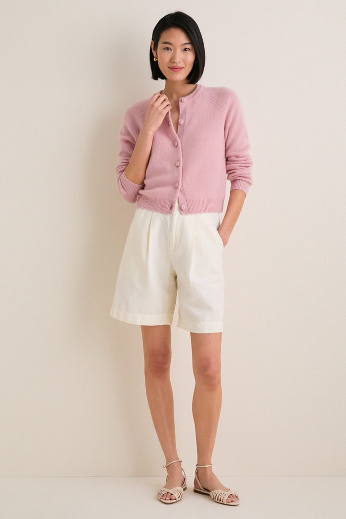 Powder Pink Cashmere Knot Button Phoebe Cardigan