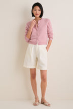 Powder Pink Cashmere Knot Button Phoebe Cardigan
