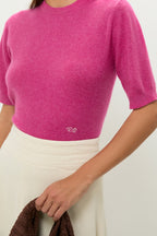 Raspberry Cashmere Short Sleeve Noemie Sweater