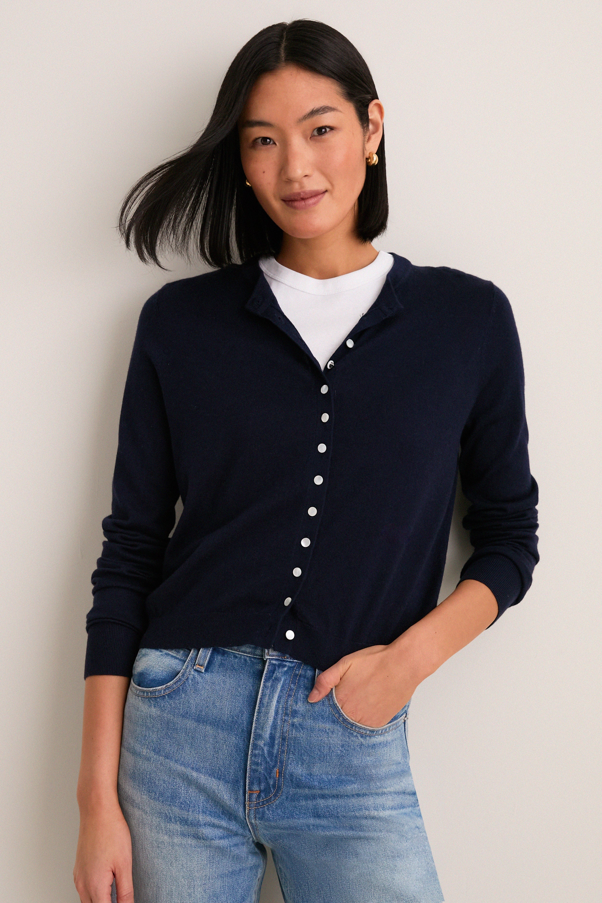 Navy Cashmere Silk Spencer Cardigan