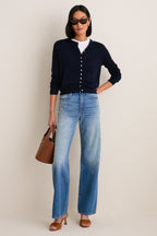 Navy Cashmere Silk Spencer Cardigan