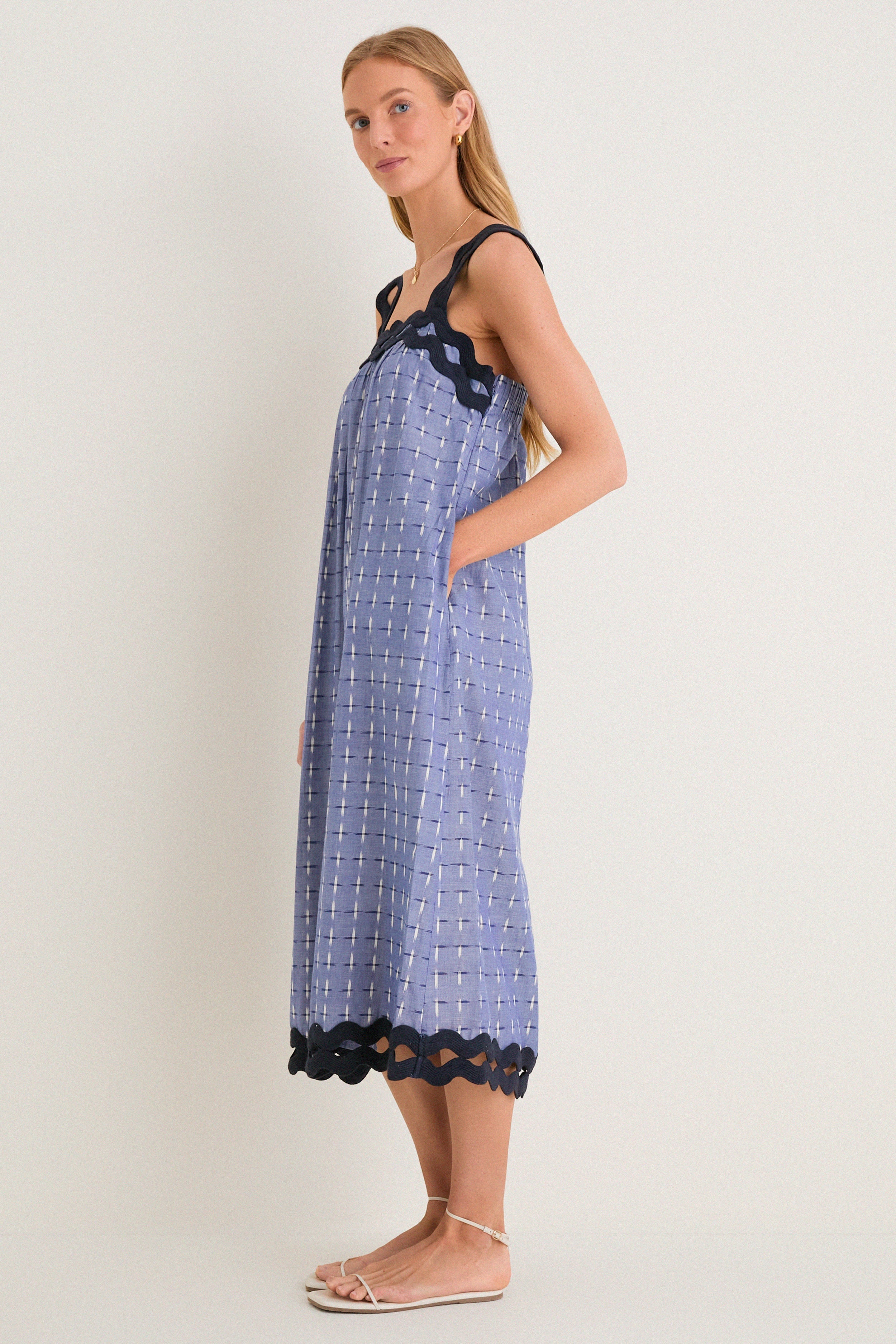 Azure Ikat Embroidered Ellis Dress