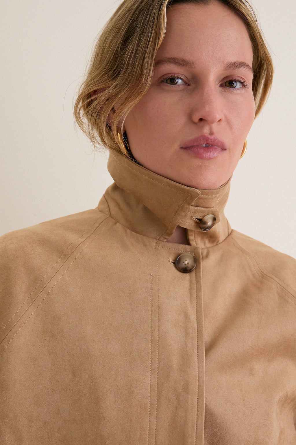 Camel Suede Drew Short Trench Coat
