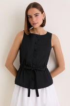Black Cotton Poplin Francoise Top