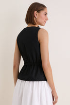 Black Cotton Poplin Francoise Top