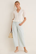 Minty Floral Mid Rise Selena Crop Jean