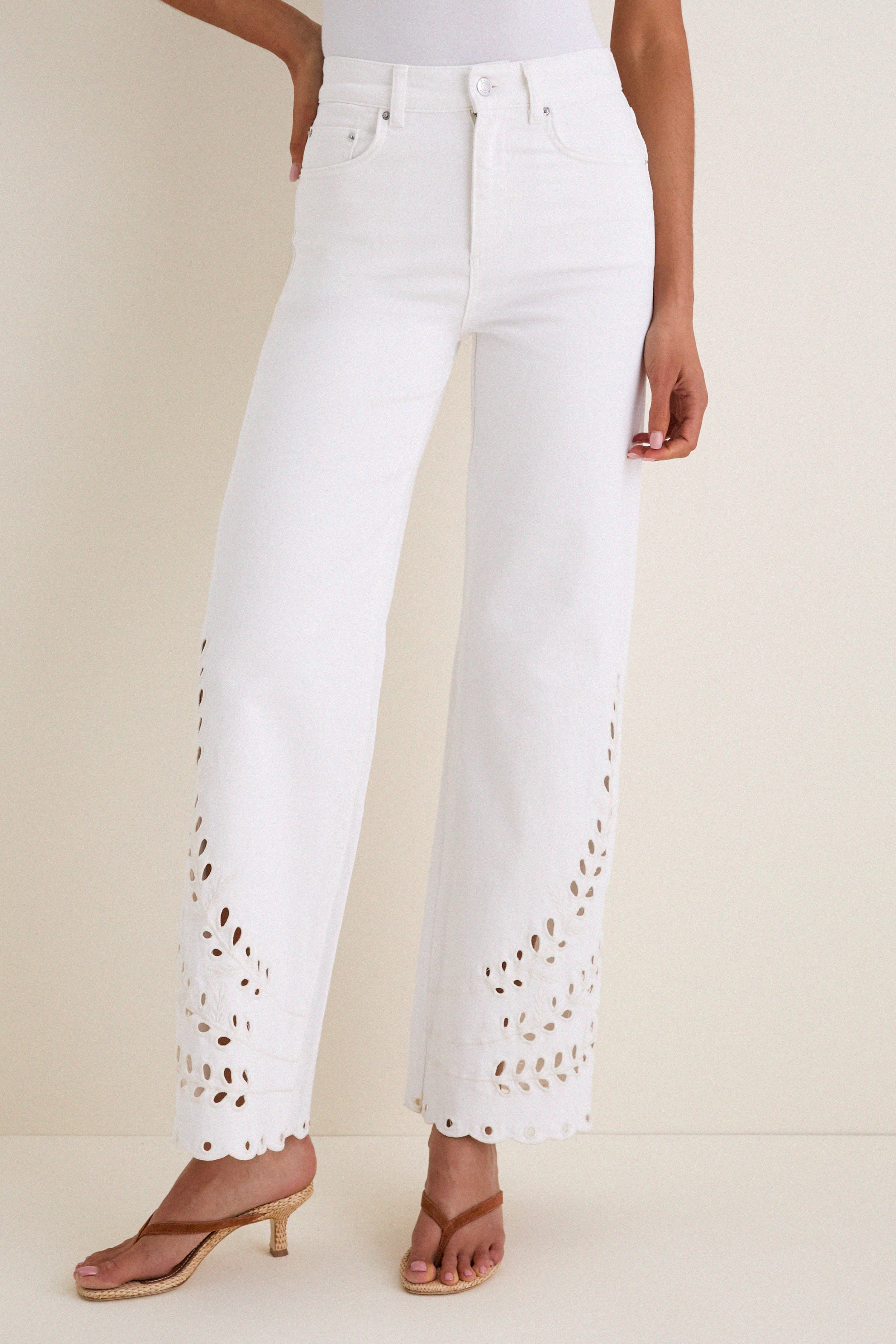 White Eyelet High Rise Column Jean