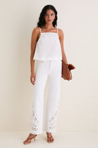 White Eyelet High Rise Column Jean