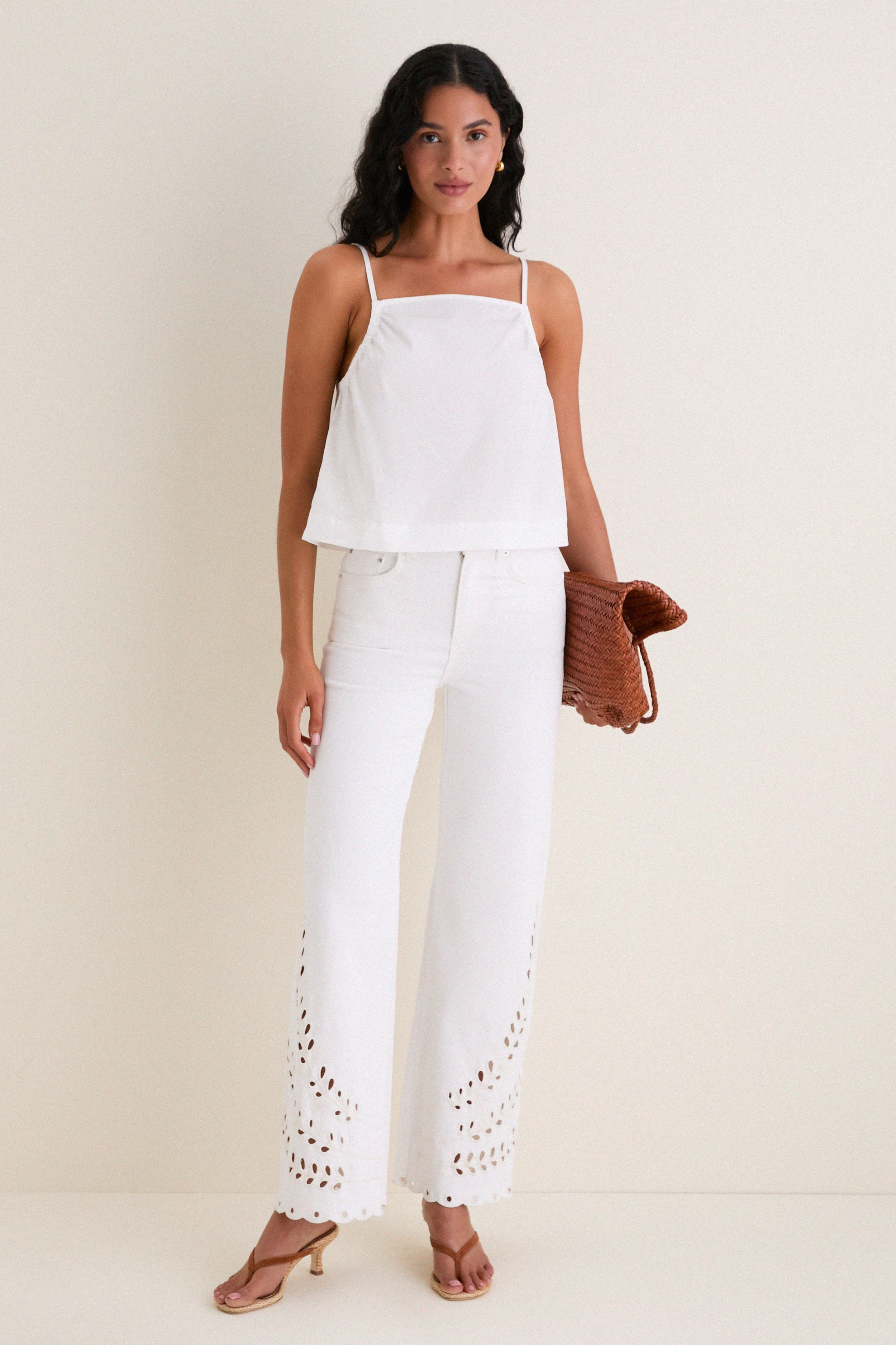 White Eyelet High Rise Column Jean