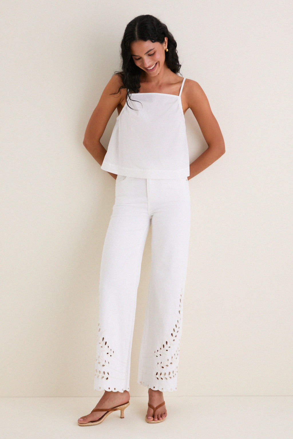 White Eyelet High Rise Column Jean