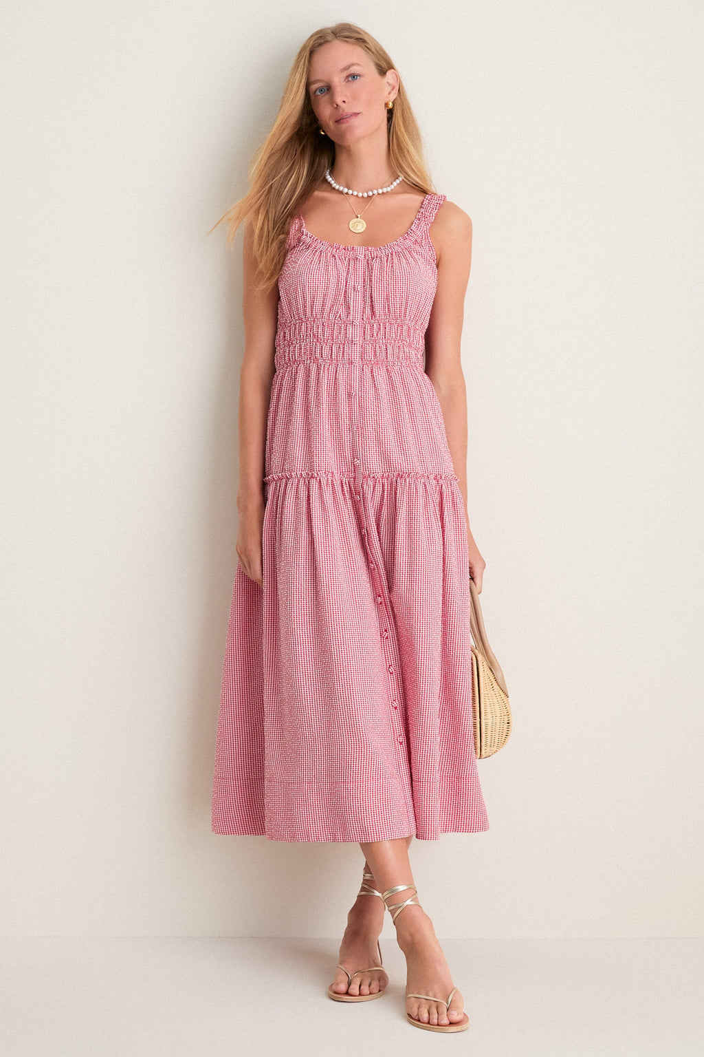 Red Gingham Landis Midi Dress