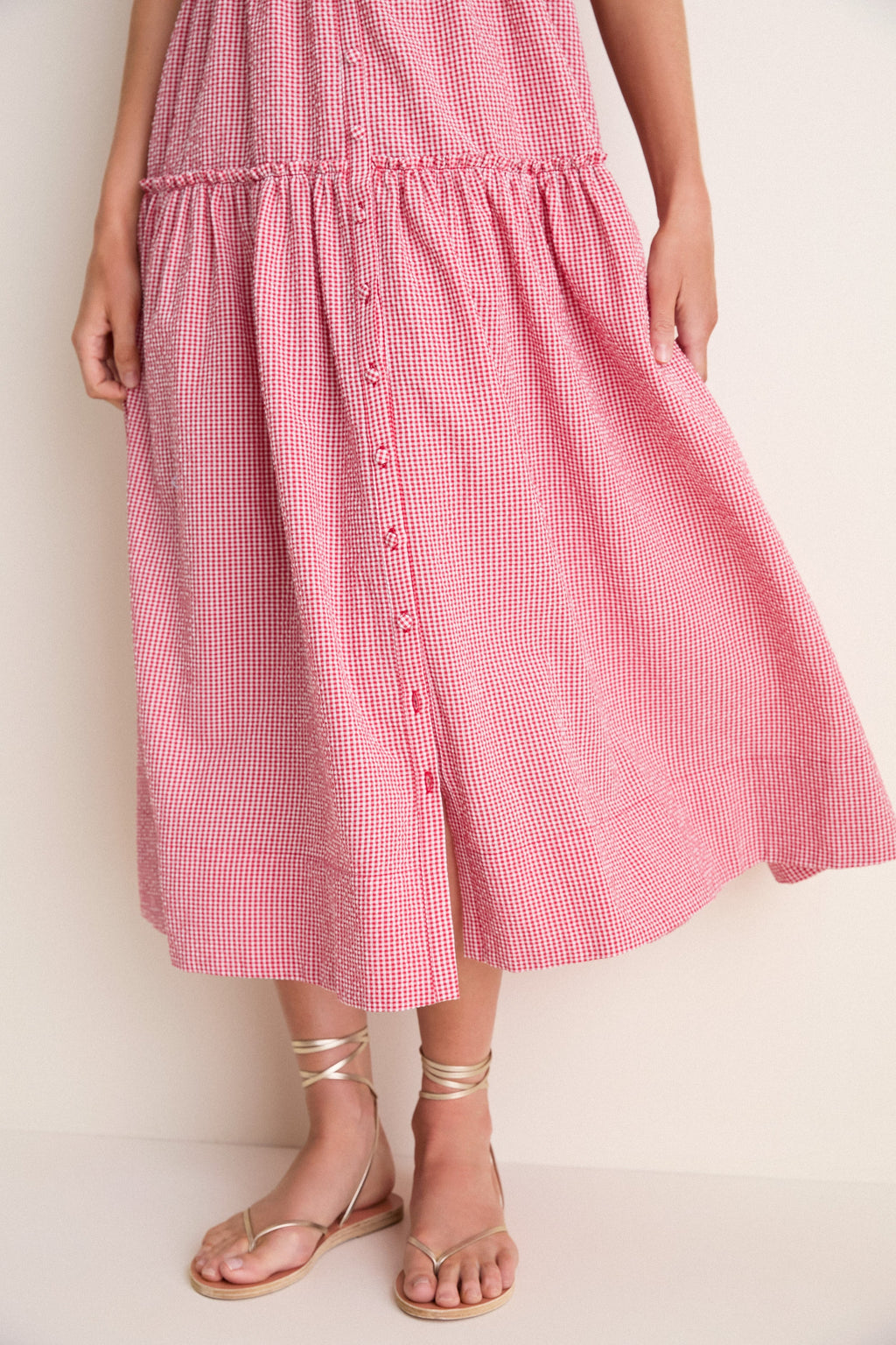 Red Gingham Landis Midi Dress