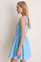 Blue Palm Eyelet Blair Mini Dress