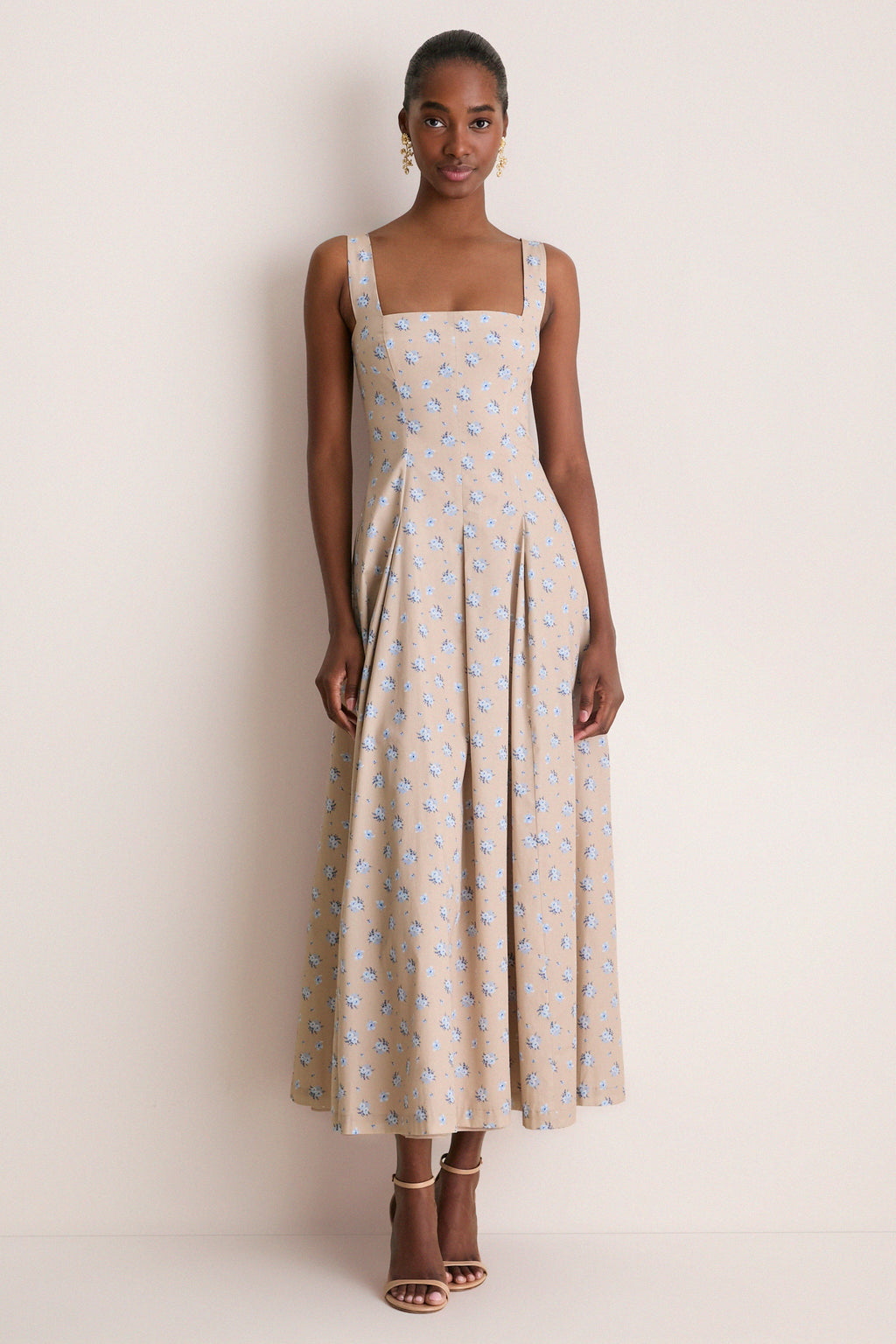 Sand and Oxford Floral Printed Cotton Caitlin Dress