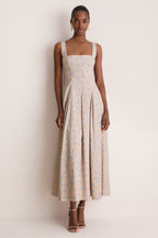 Sand and Oxford Floral Printed Cotton Caitlin Dress