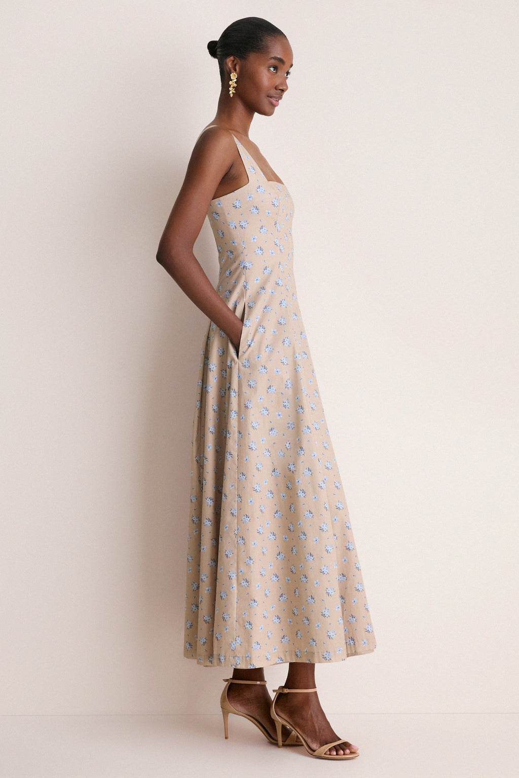 Sand and Oxford Floral Printed Cotton Caitlin Dress