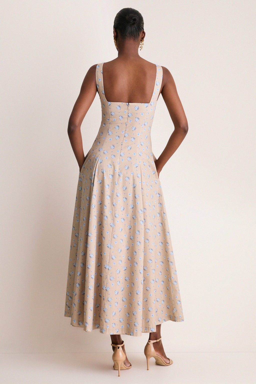 Sand and Oxford Floral Printed Cotton Caitlin Dress