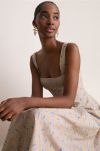 Sand and Oxford Floral Printed Cotton Caitlin Dress