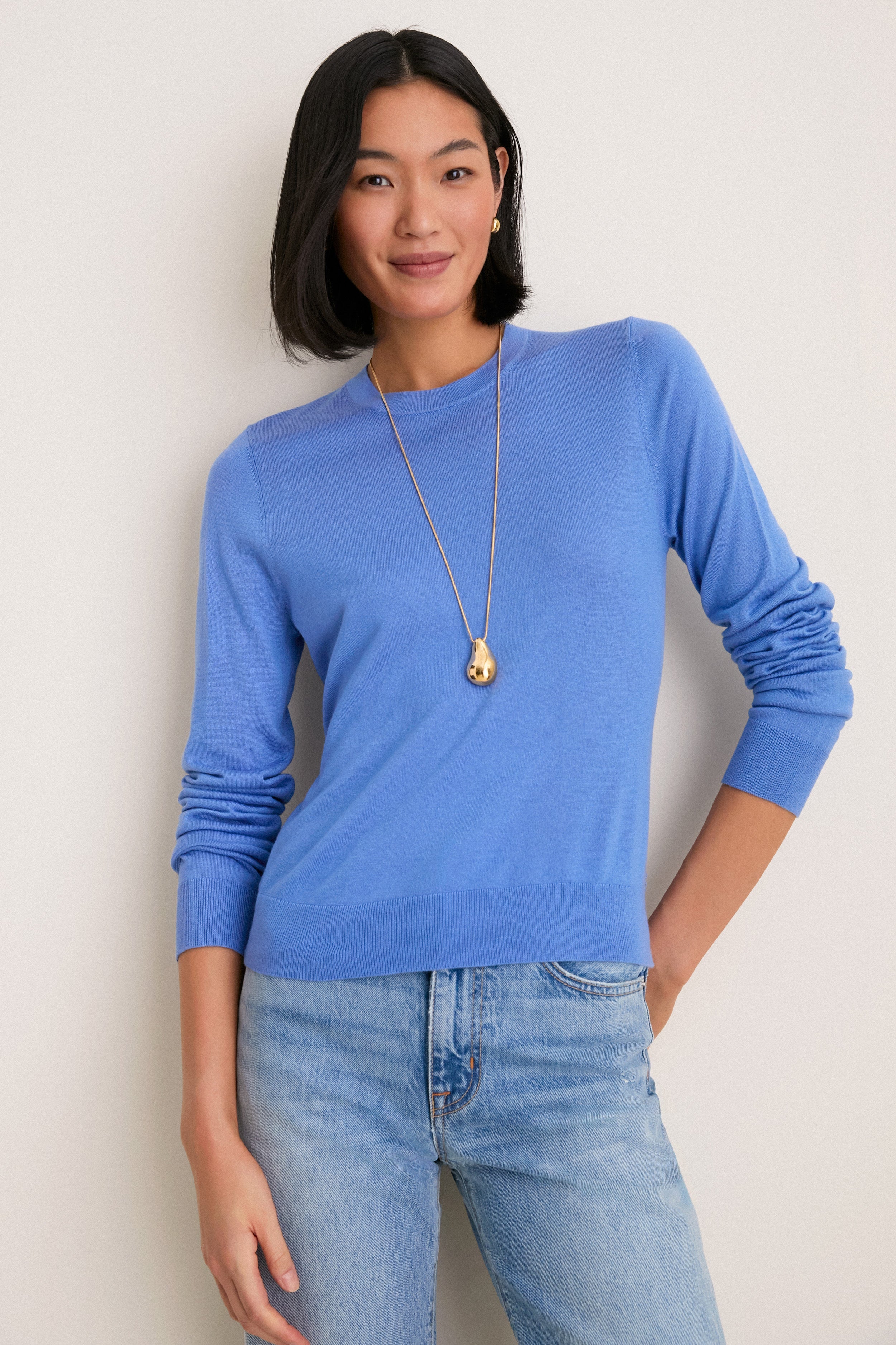 Allure Blue Cashmere Silk Long Sleeve Katie Tee