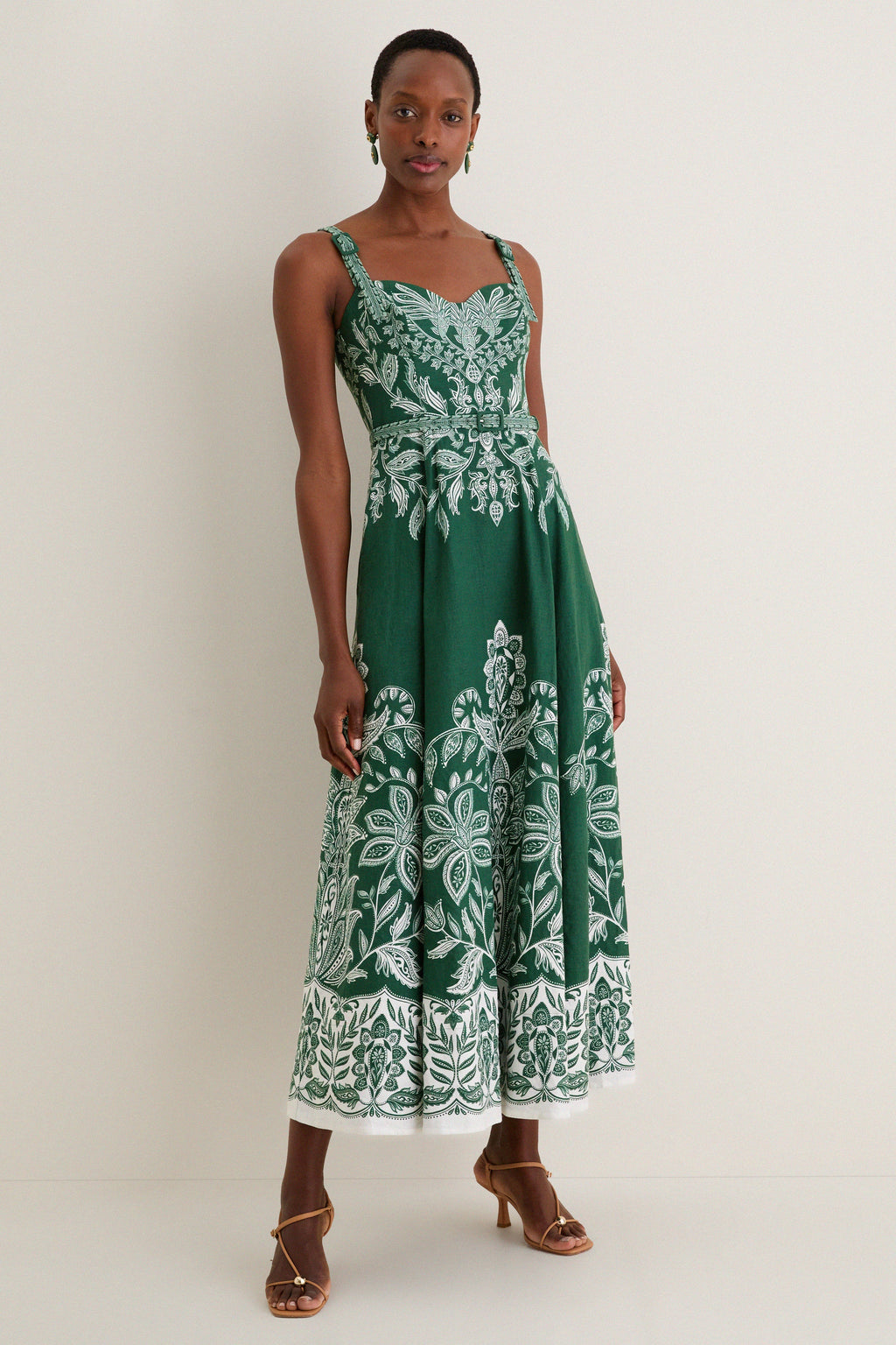 Miranda Dark Green Belt Buckles Maxi Dress