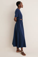 Dark Blue Short Sleeve Midi Dress