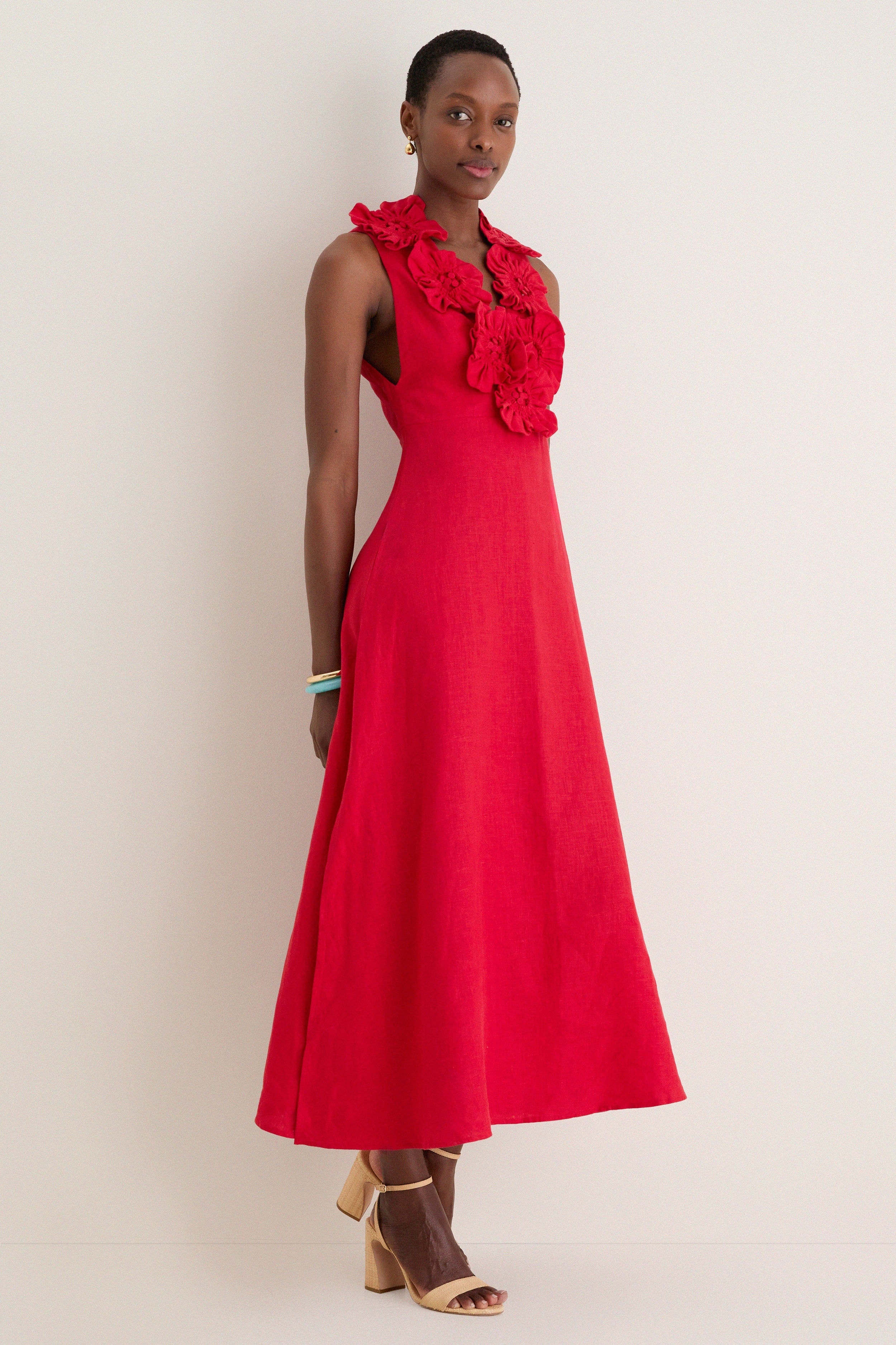 Red Sleeveless Midi Dress