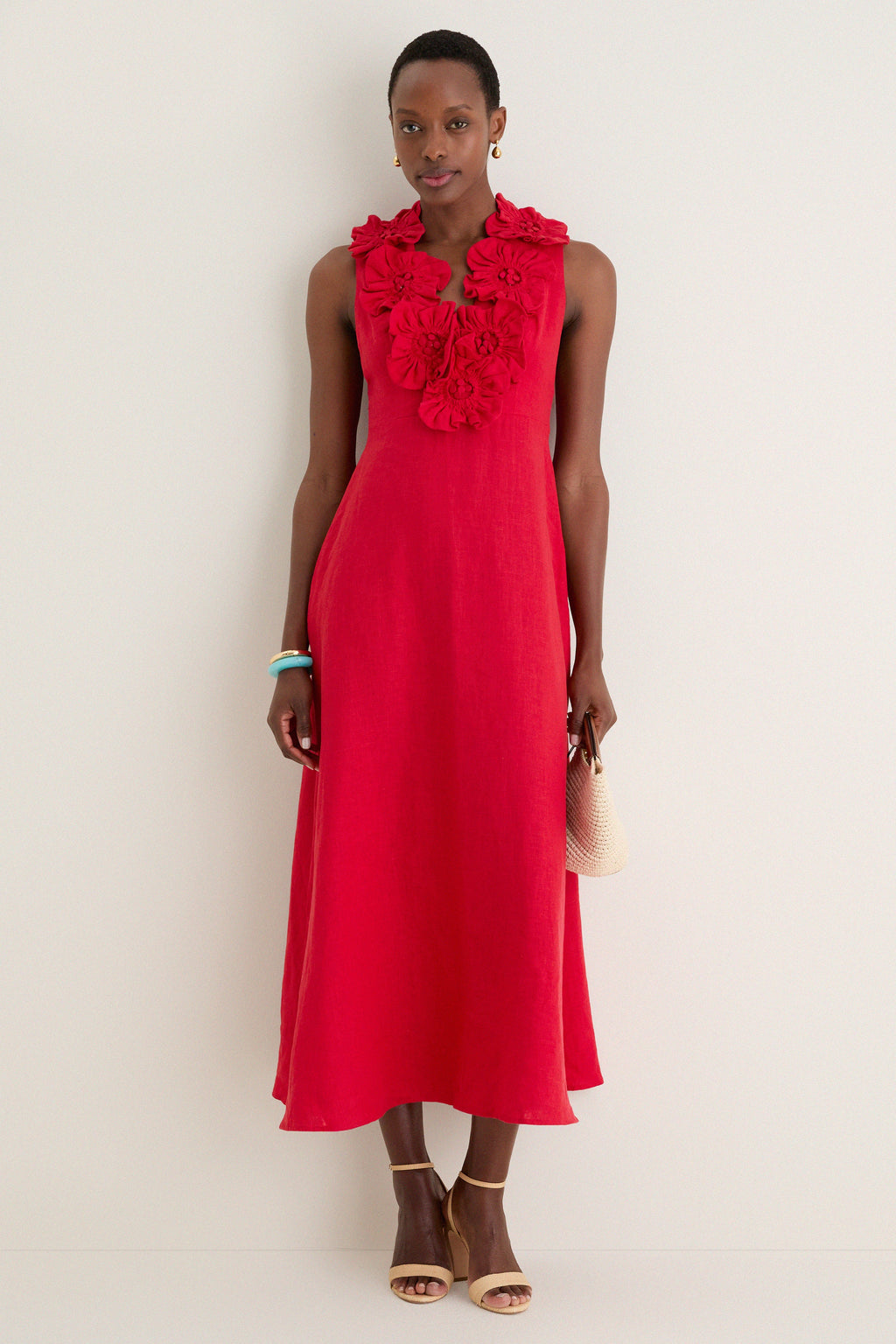 Red Sleeveless Midi Dress