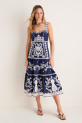 Blue and White Richilieu Midi Dress