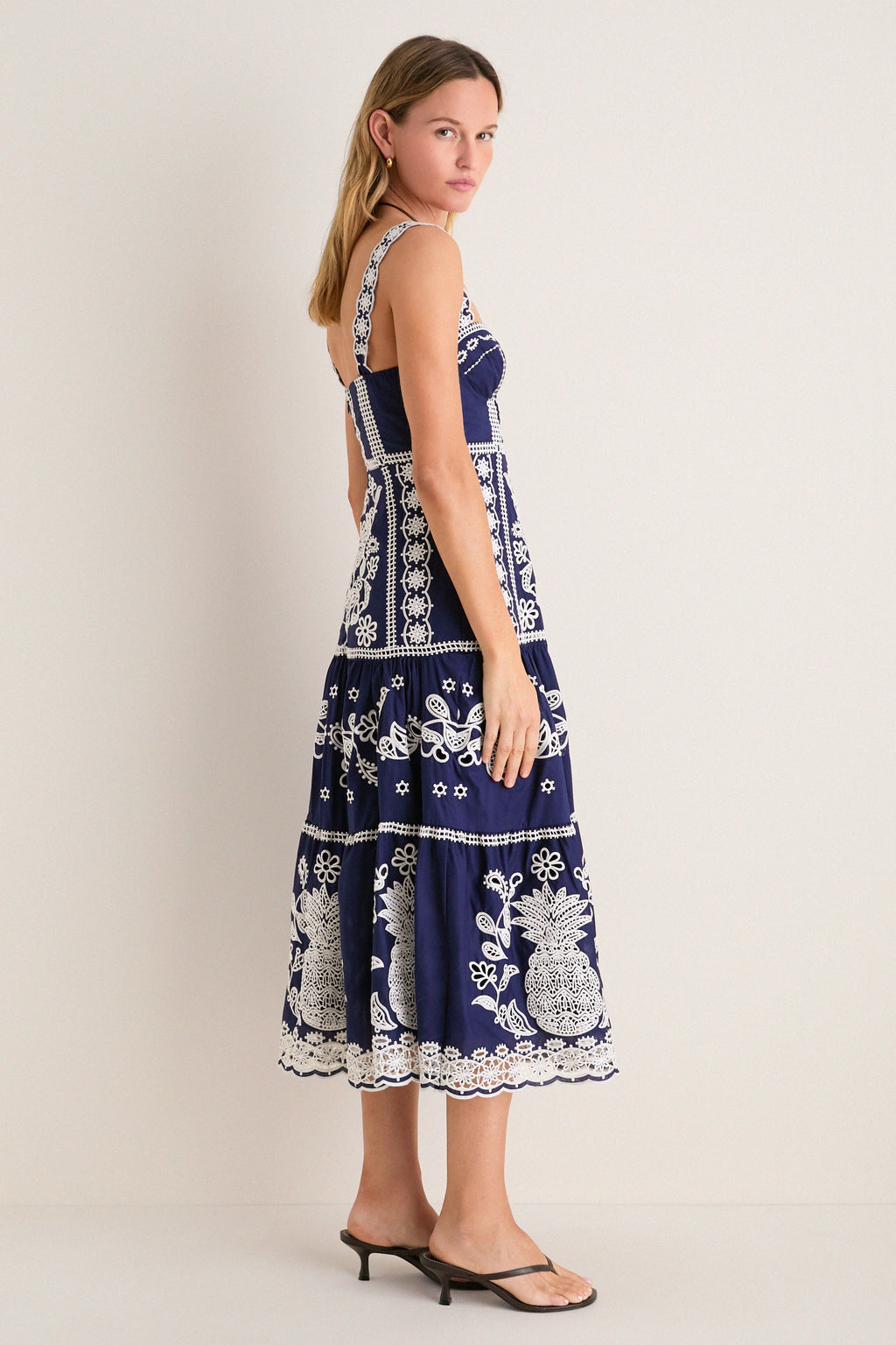 Blue and White Richilieu Midi Dress
