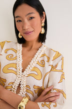 Yellow Flowers Andina Hand-Embroidered Linen Mini Tunic