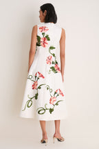 Snow Vine Print Cleo Applique Midi Dress