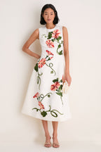 Snow Vine Print Cleo Applique Midi Dress