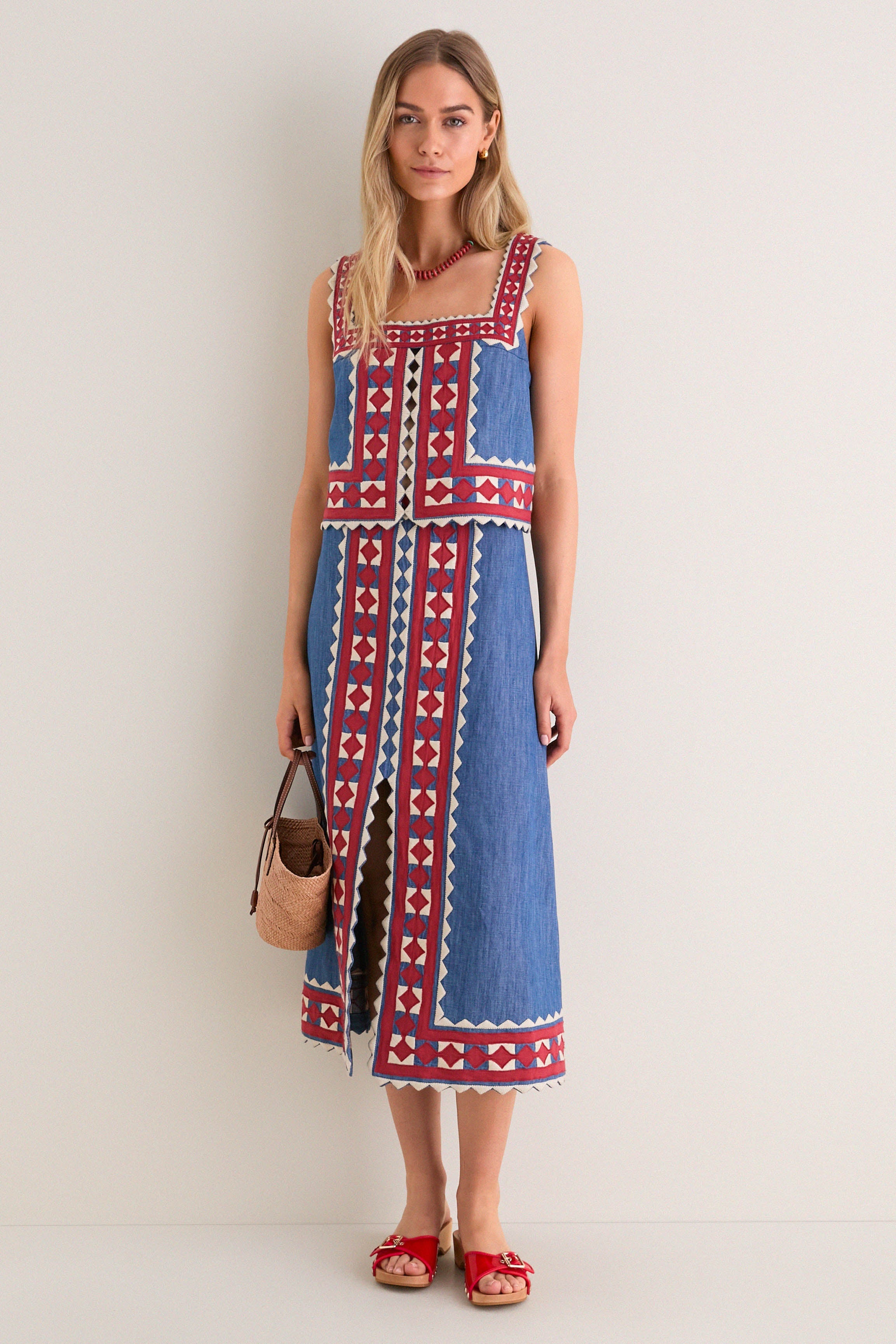Multi Stina Chambray Midi Skirt