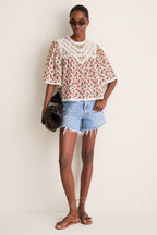 Multi Viera Print Short Sleeve Blouse
