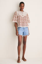 Multi Viera Print Short Sleeve Blouse