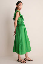 Green Eliza Solid Sleeveless Midi Dress