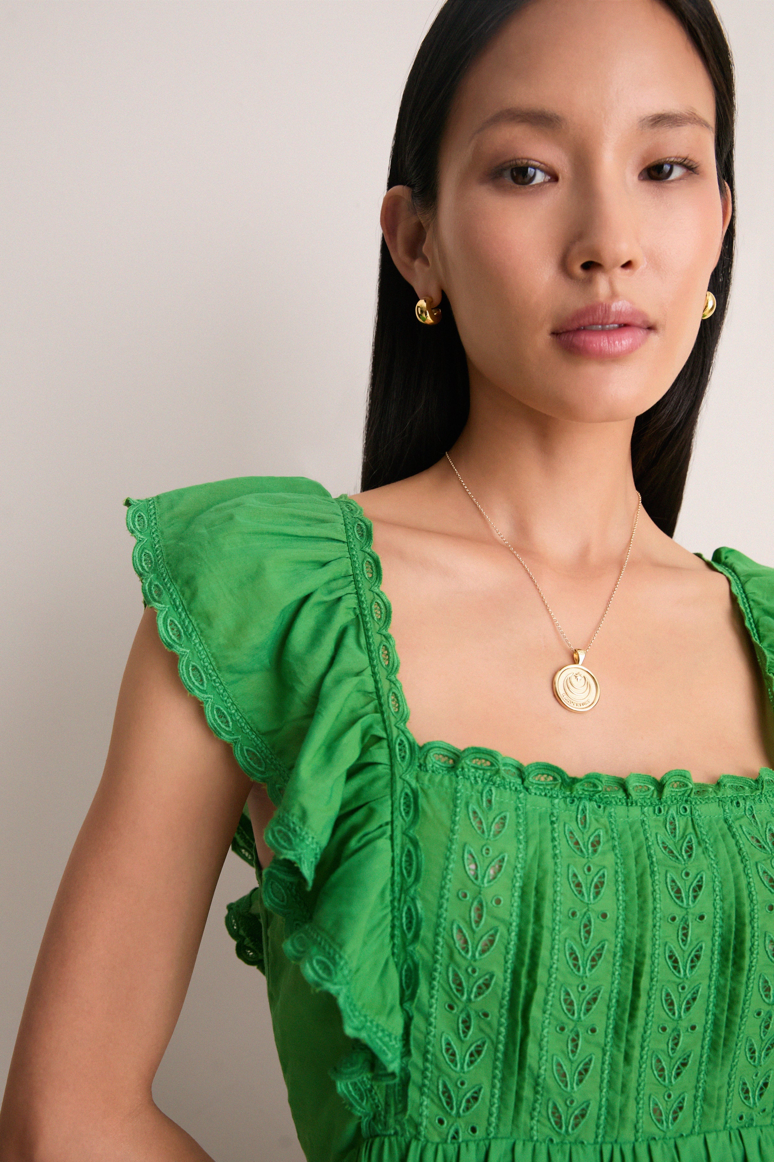 Green Eliza Solid Sleeveless Midi Dress