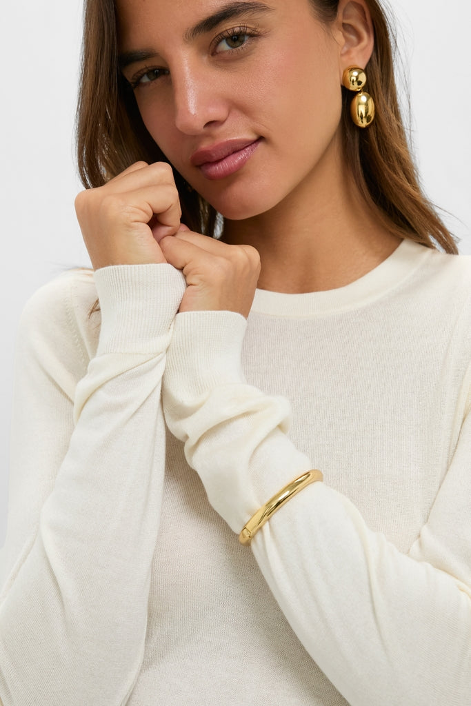 Ivory Cashmere Silk Long Sleeve Katie Tee
