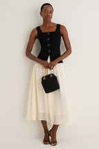 Black and Ivory Square Neck Vest Midi Dress