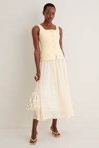 Yellow and Ivory Square Neck Vest Midi Dress