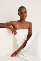Off White Pleated Front Detail Midi Dress