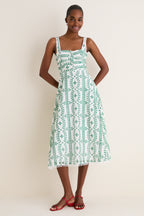 Green Multi Embroidered Detail Midi Dress
