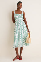 Green Multi Embroidered Detail Midi Dress